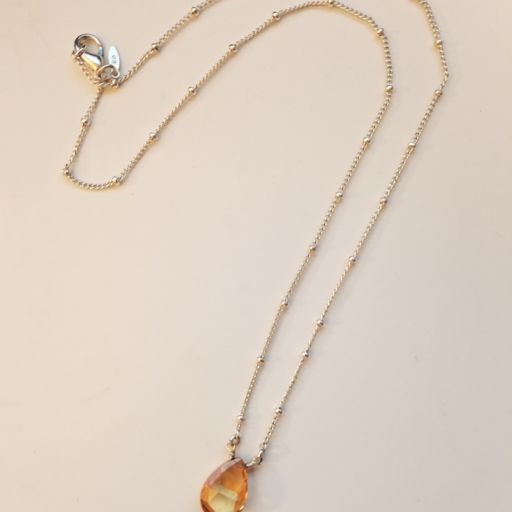 Necklace - Silver with a brown teardrop gem